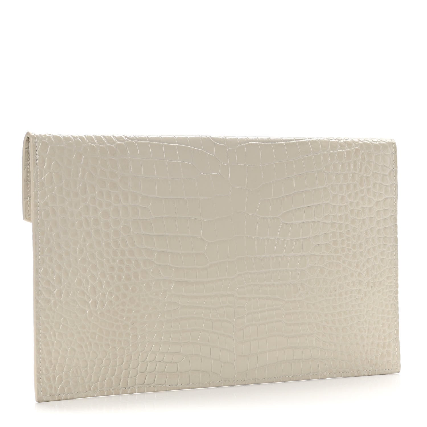 Saint Laurent Calfskin Crocodile Embossed Uptown Monogram Pouch Crema Soft 3 of 9