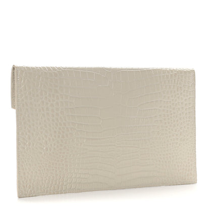 Saint Laurent Calfskin Crocodile Embossed Uptown Monogram Pouch Crema Soft 3 of 9