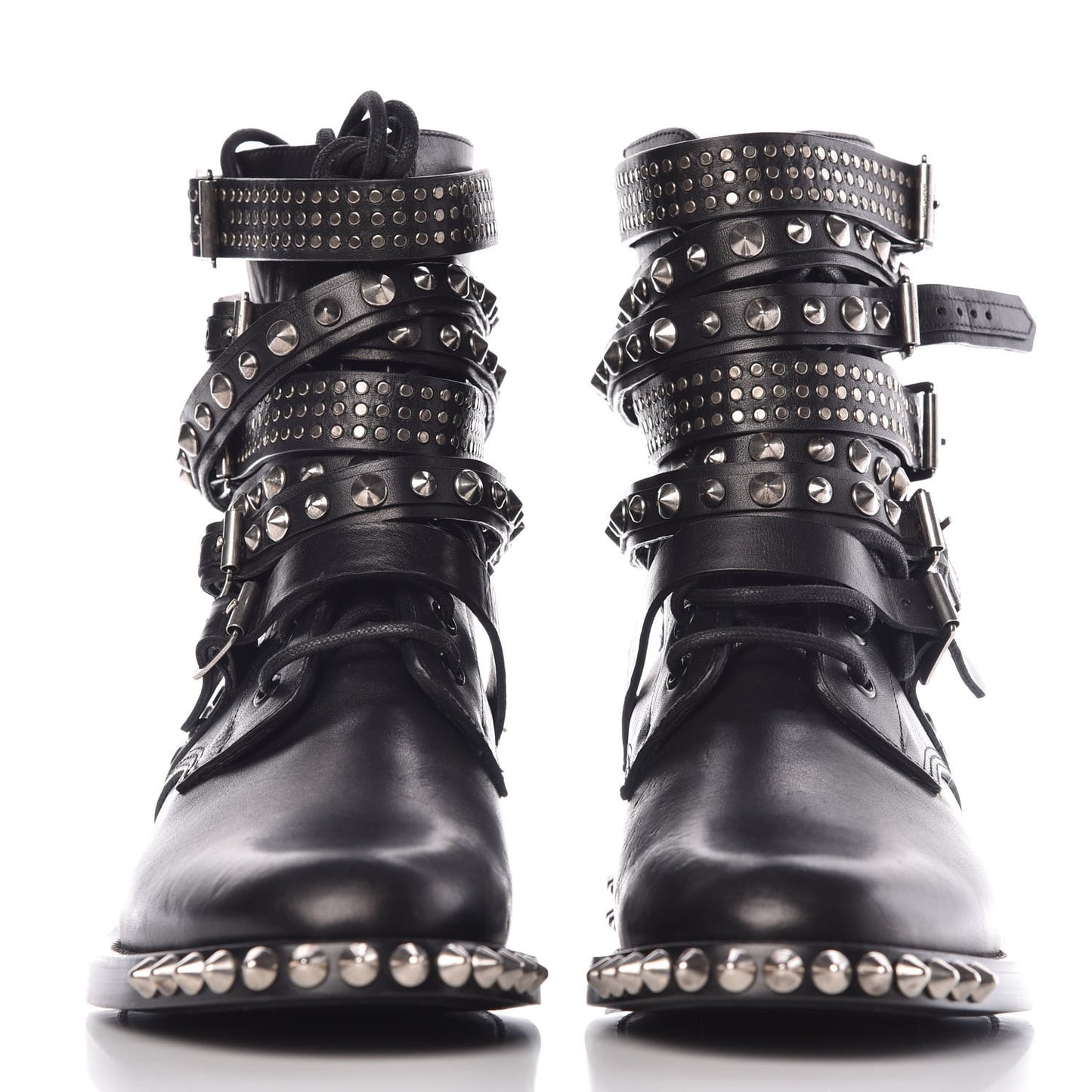 Smooth Calfskin Studded Womens Punk Ranger Boots 40 Black