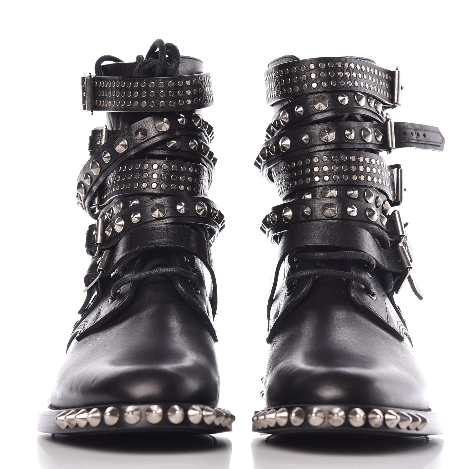 Saint Laurent Smooth Calfskin Studded Womens Punk Ranger Boots 40 Black 3 of 9