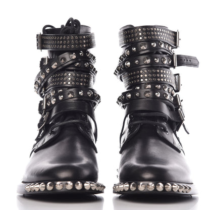 Saint Laurent Smooth Calfskin Studded Womens Punk Ranger Boots 40 Black 3 of 9