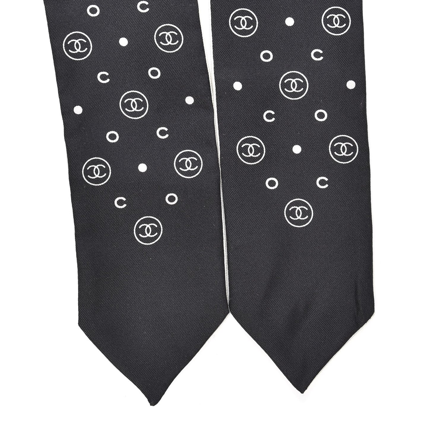 Silk CC Polka Dot Slim Bandeau Scarf Black Ecru