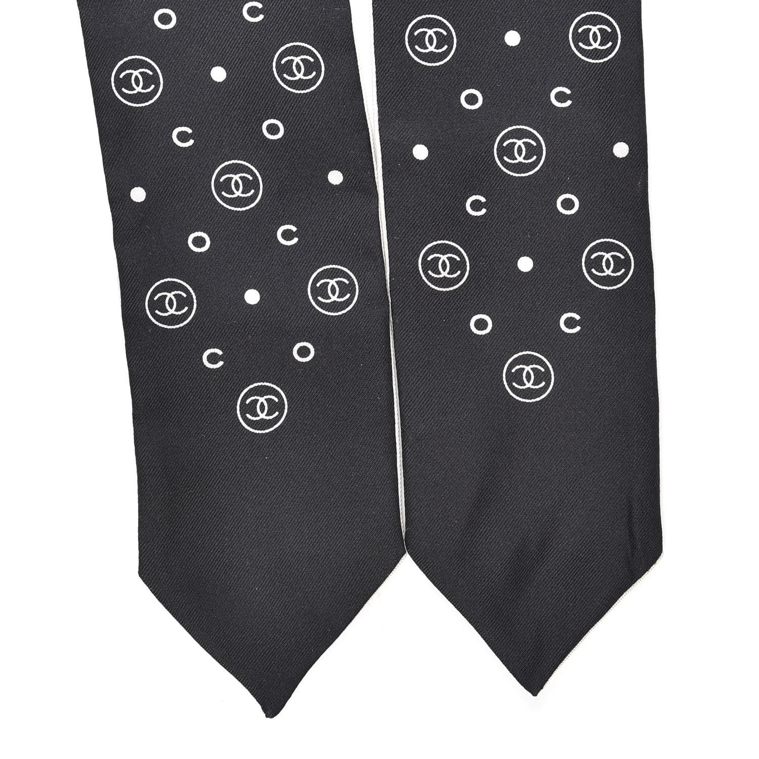 Chanel Silk CC Polka Dot Slim Bandeau Scarf Black Ecru 2 of 4