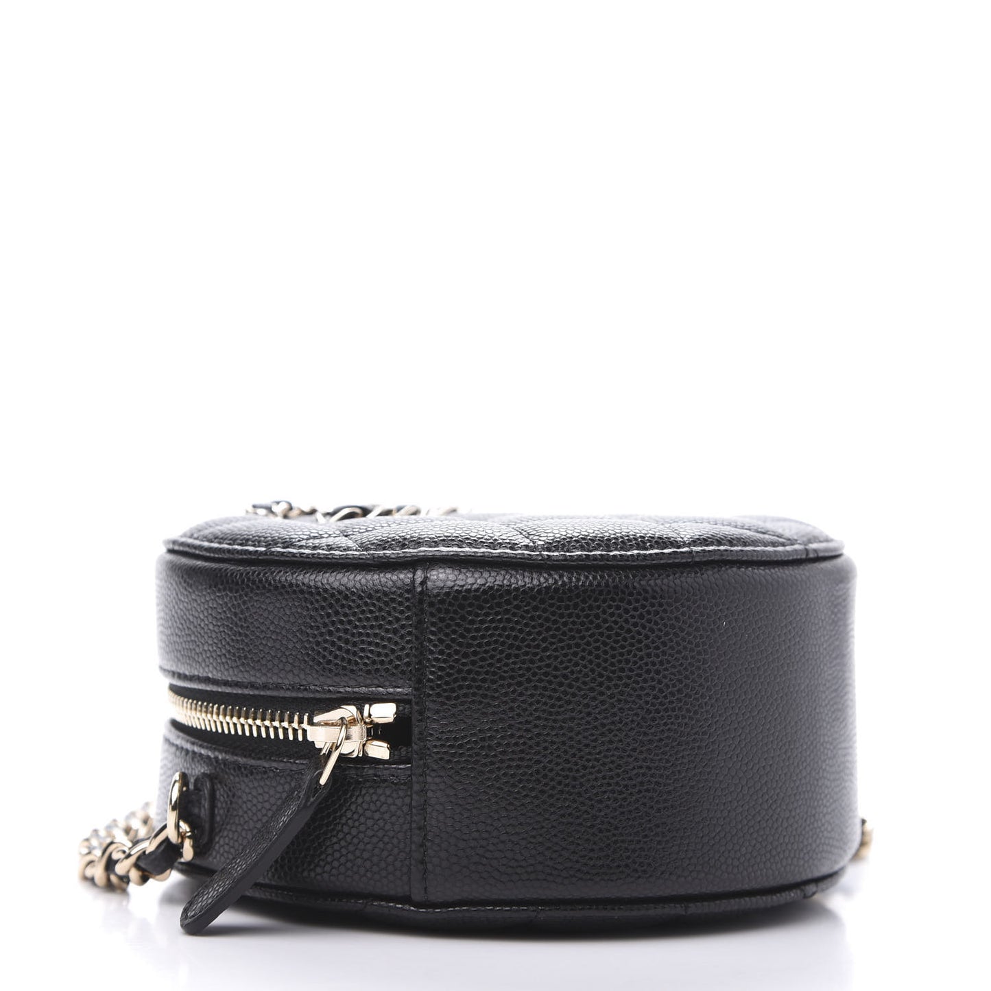 Caviar Quilted French New Wave Round Clutch With Chain Black