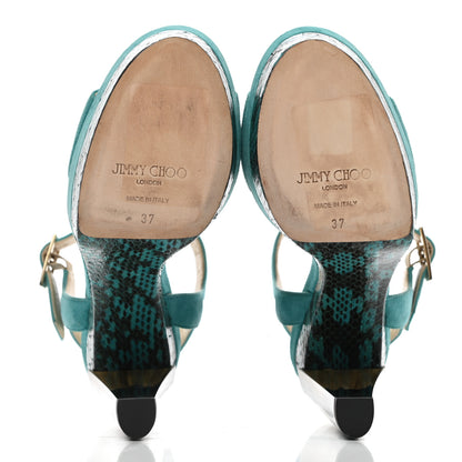 Jimmy Choo Suede Elaphe Horn Heel 130 Sandals 37 Malibu 5 of 8