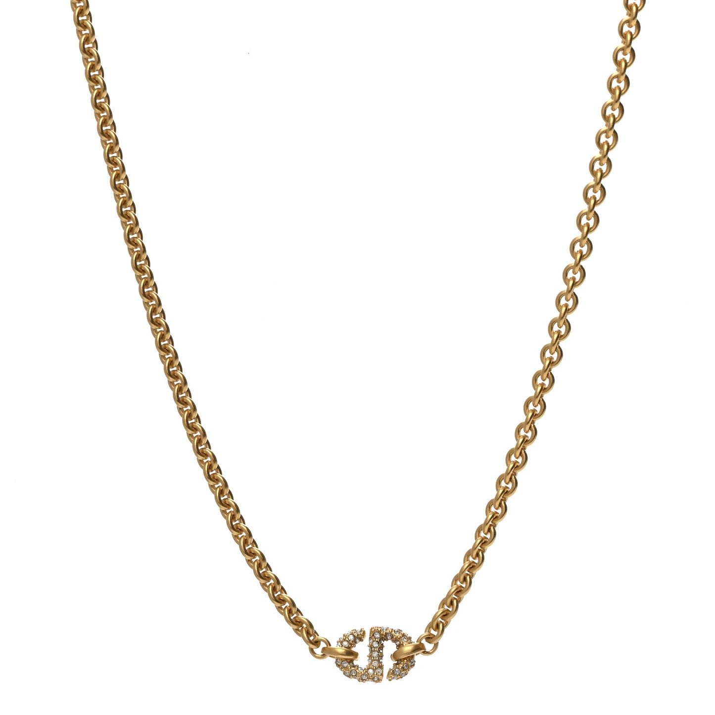 Metal Crystal Petite CD Choker Necklace Gold