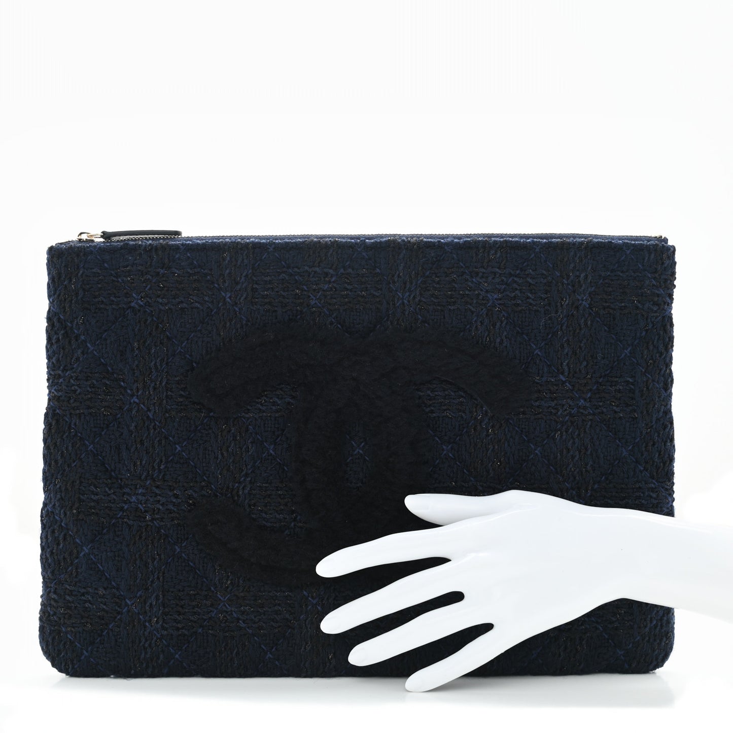Wool Knit CC Cosmetic Pouch Navy Blue