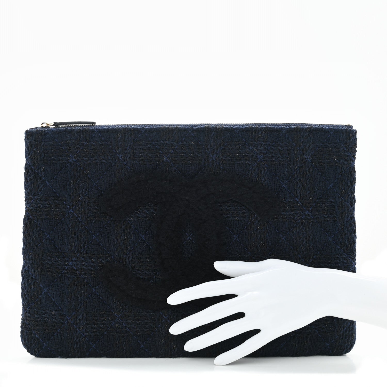 Chanel Wool Knit CC Cosmetic Pouch Navy Blue 2 of 7
