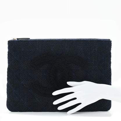 Chanel Wool Knit CC Cosmetic Pouch Navy Blue 2 of 7