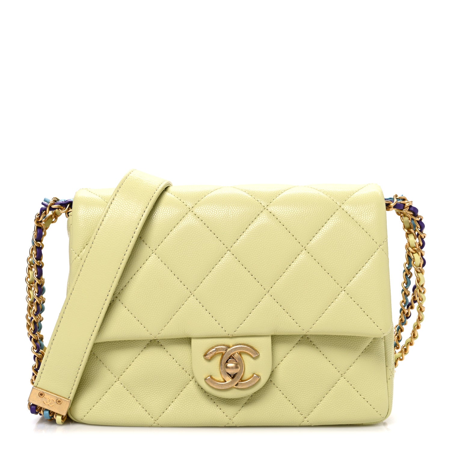 Chanel Shiny Caviar Quilted Mini Chain Messenger Flap Bag Yellow 1 of 10