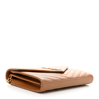 Saint Laurent Grain De Poudre Matelasse Chevron Monogram Chain Wallet Natural Dark 4 of 12