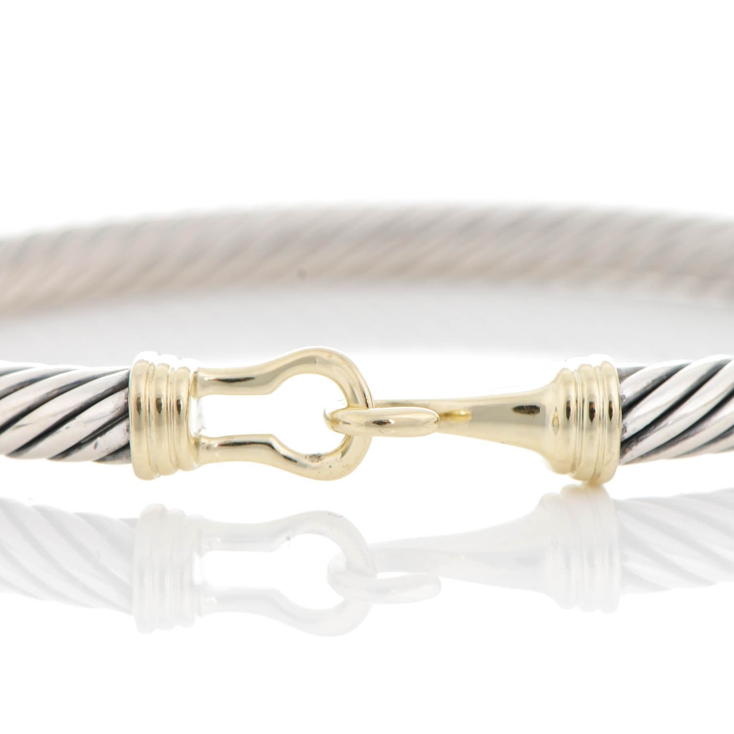 David Yurman Sterling Silver 14K Yellow Gold 5mm Cable Classic Buckle Bracelet 5 of 6