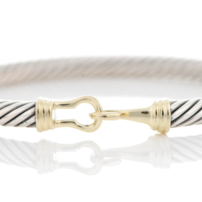 David Yurman Sterling Silver 14K Yellow Gold 5mm Cable Classic Buckle Bracelet 5 of 6