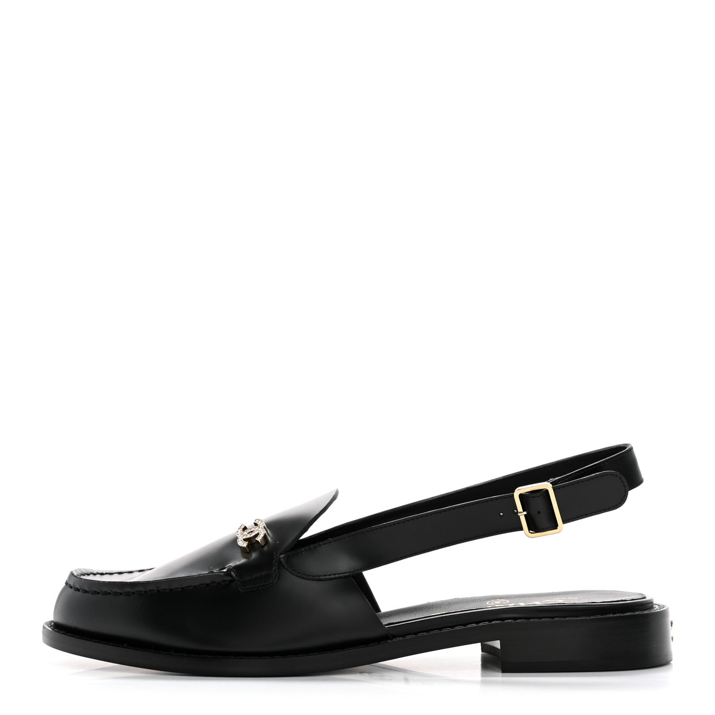 Calfskin Crystal Slingback Loafers 39 Black