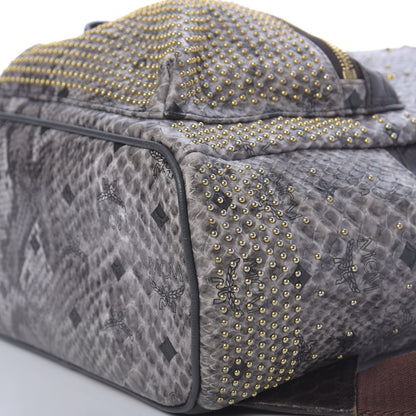 MCM Visetos Snakeskin Printed Studded Small Stark Backpack Light Grey 6 of 14