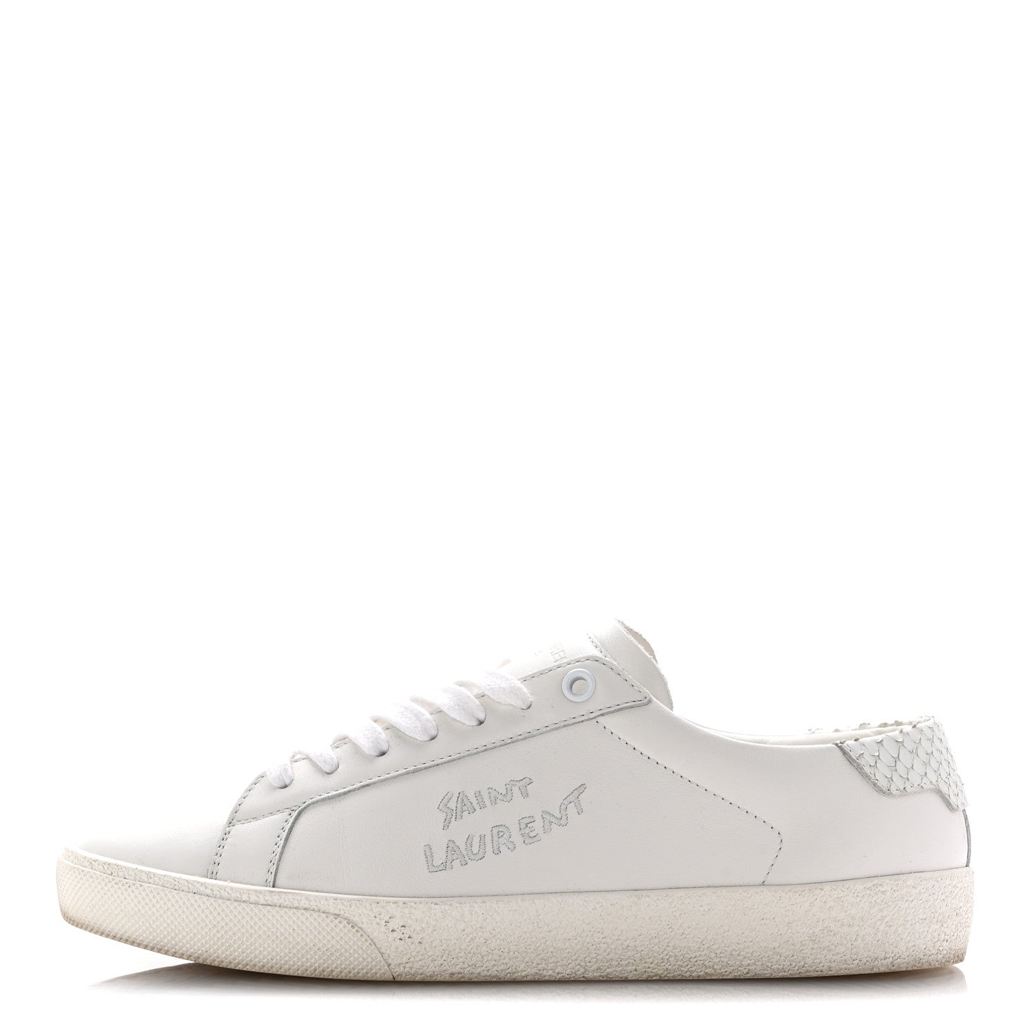 Saint Laurent Calfskin Snakeskin Embroidered Court Classic Sneakers 38.5 Panna 1 of 10
