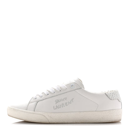 Saint Laurent Calfskin Snakeskin Embroidered Court Classic Sneakers 38.5 Panna 1 of 10