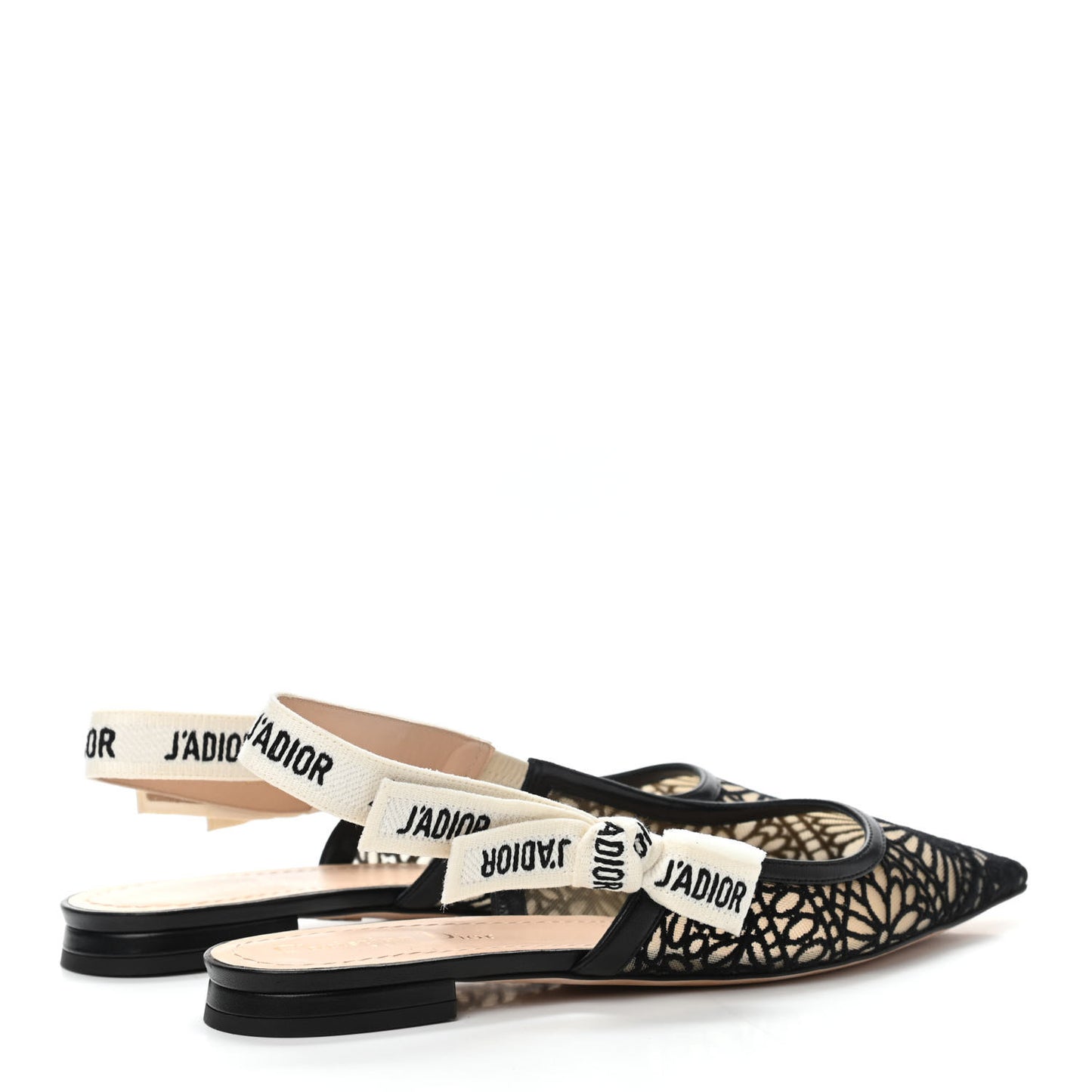 Fabric Ribbon Lace Embroidered J'Adior Slingback Flats 37.5 Black