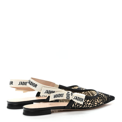 Christian Dior Fabric Ribbon Lace Embroidered J'Adior Slingback Flats 37.5 Black 3 of 4