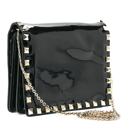 Valentino Garavani Patent Rockstud Wallet On Chain Black 3 of 12