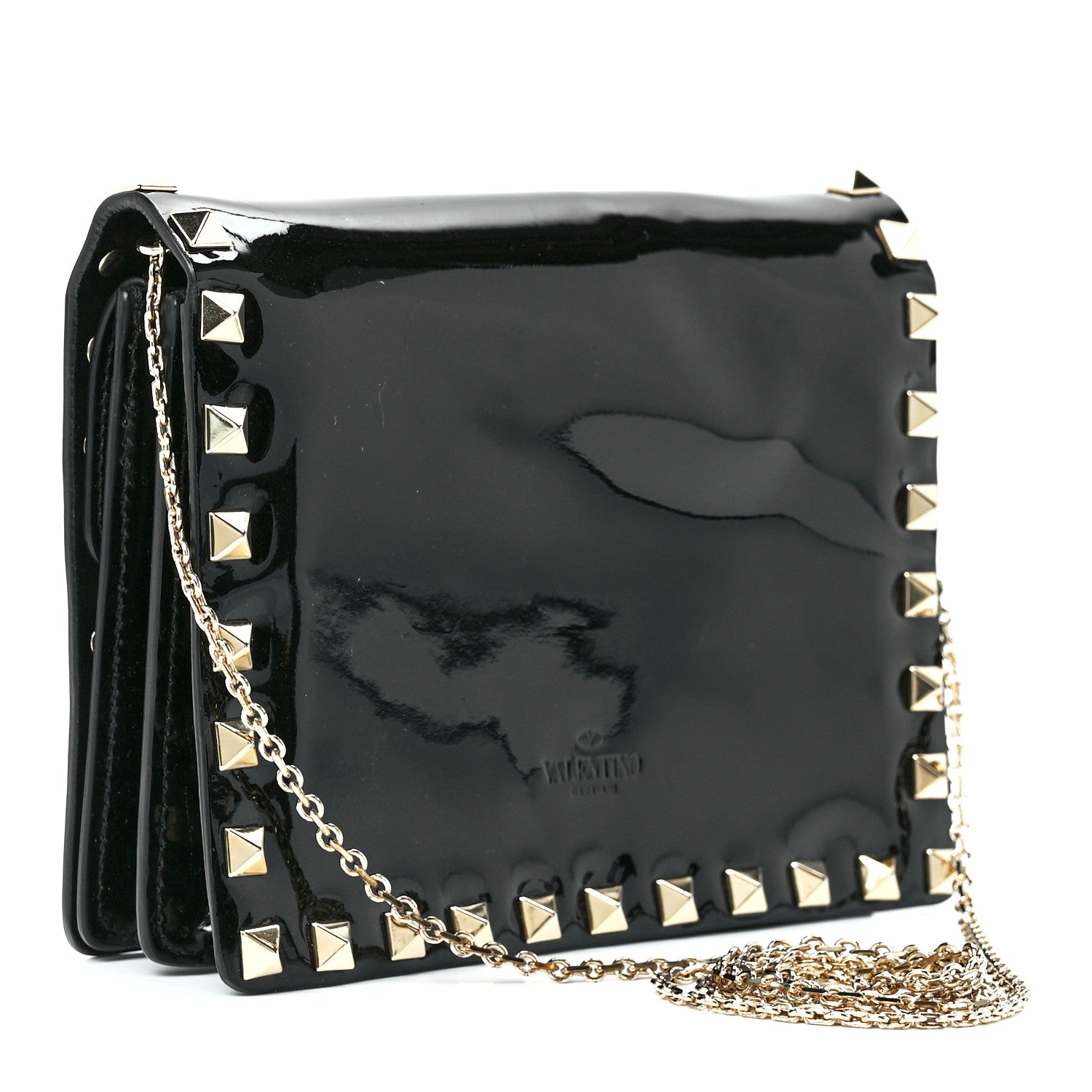 Valentino Garavani Patent Rockstud Wallet On Chain Black 3 of 12