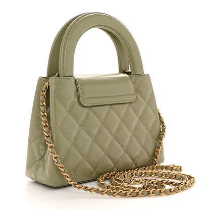 Chanel Shiny Aged Calfskin Quilted Nano Kelly Shopper Khaki 3 of 11
