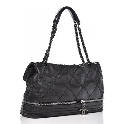 Chanel Calfskin Stitched Large Expandable Flap Bag Black 3 of 10