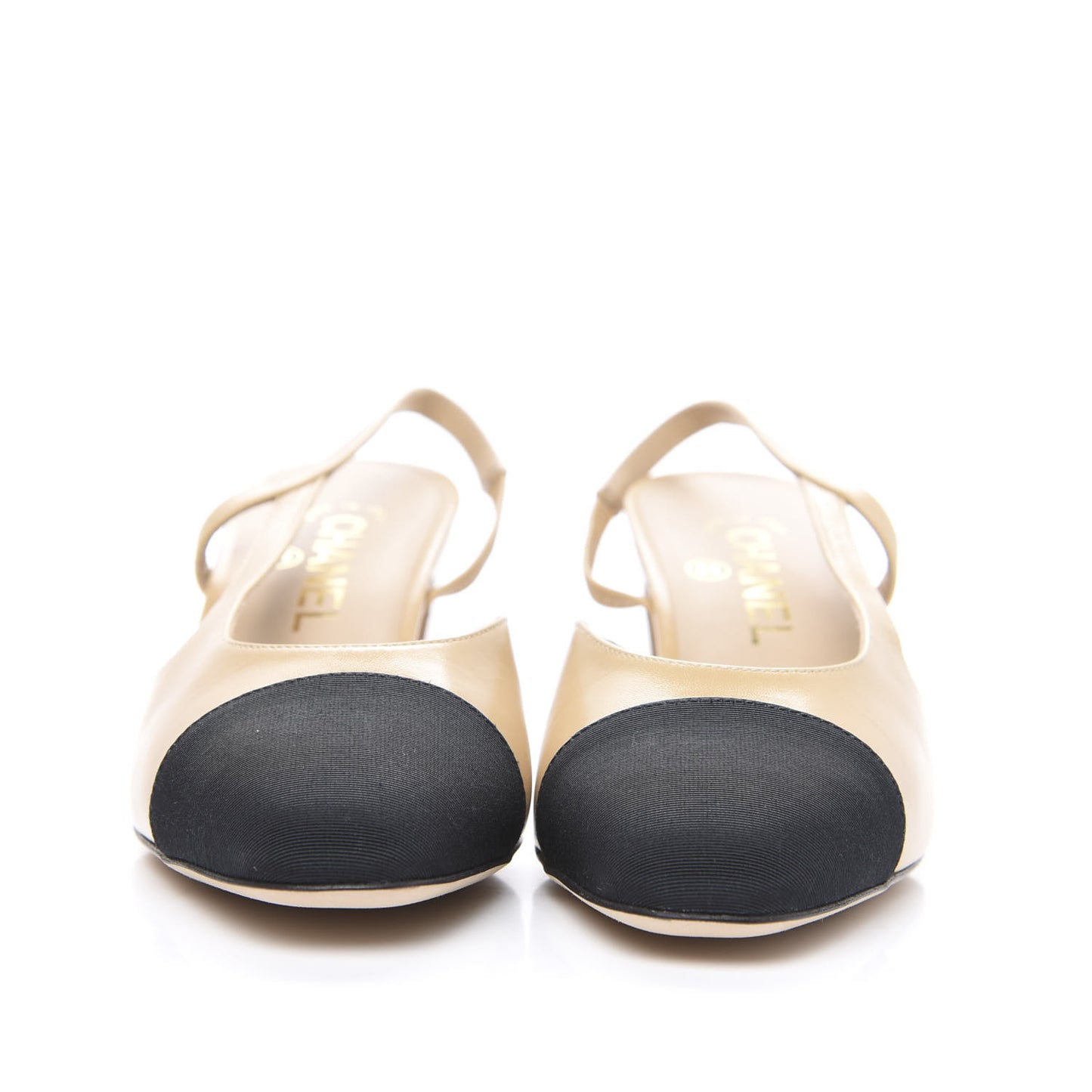 Goatskin Grosgrain Cap Toe CC Slingback Pumps 37.5 Beige Black
