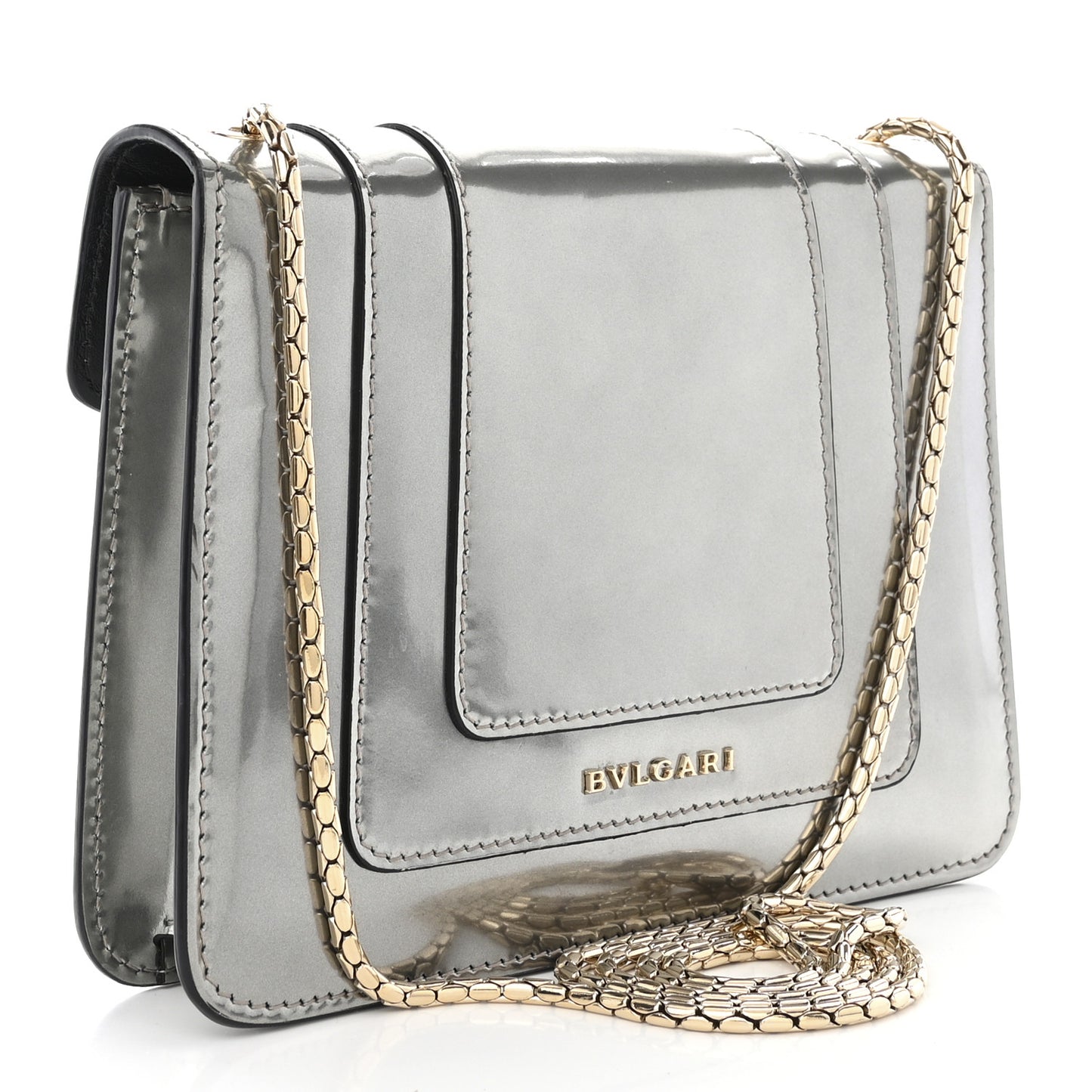 Metallic Calfskin Small Serpenti Forever Snake Strap Crossbody Bag Silver