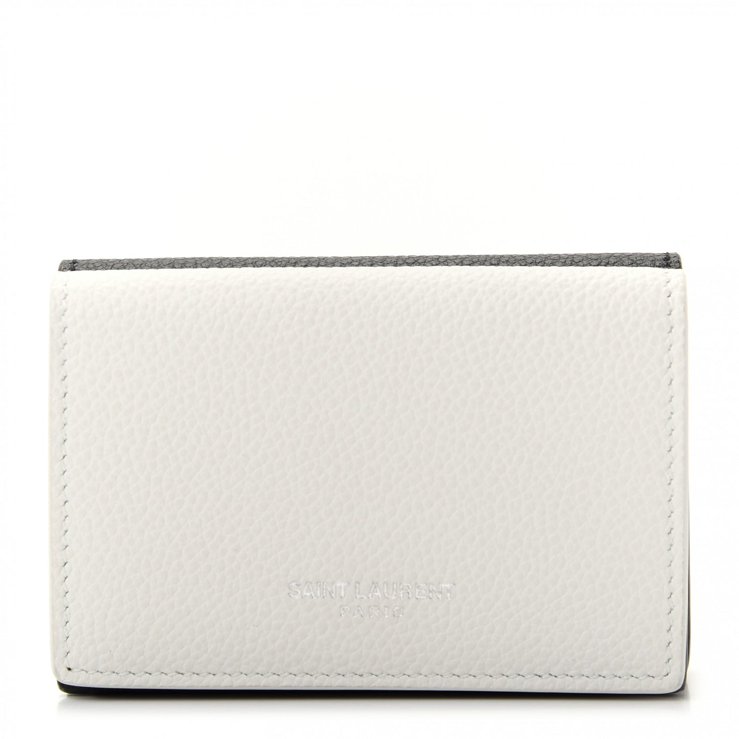 Grained Calfskin Paris Petite Compact Wallet White Black