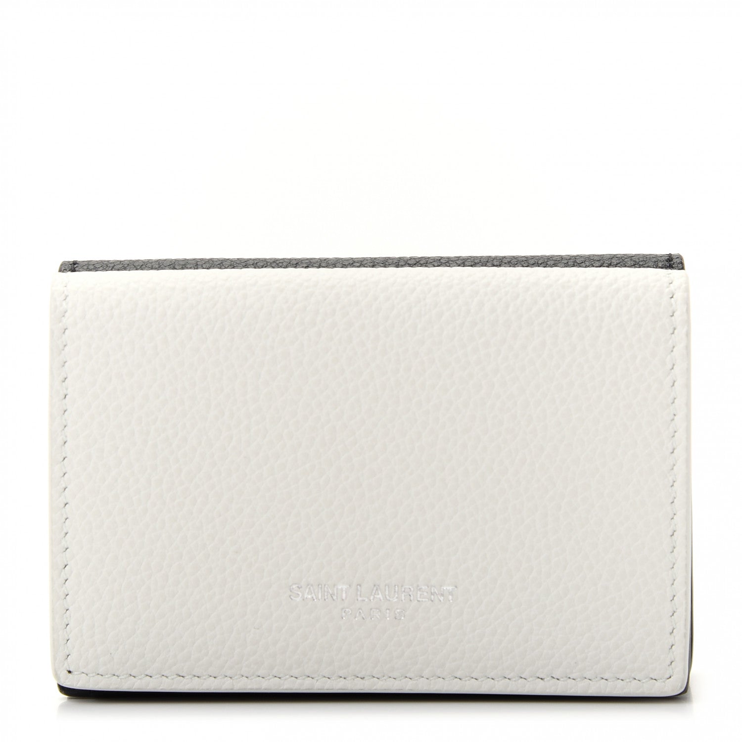 Saint Laurent Grained Calfskin Paris Petite Compact Wallet White Black 1 of 7