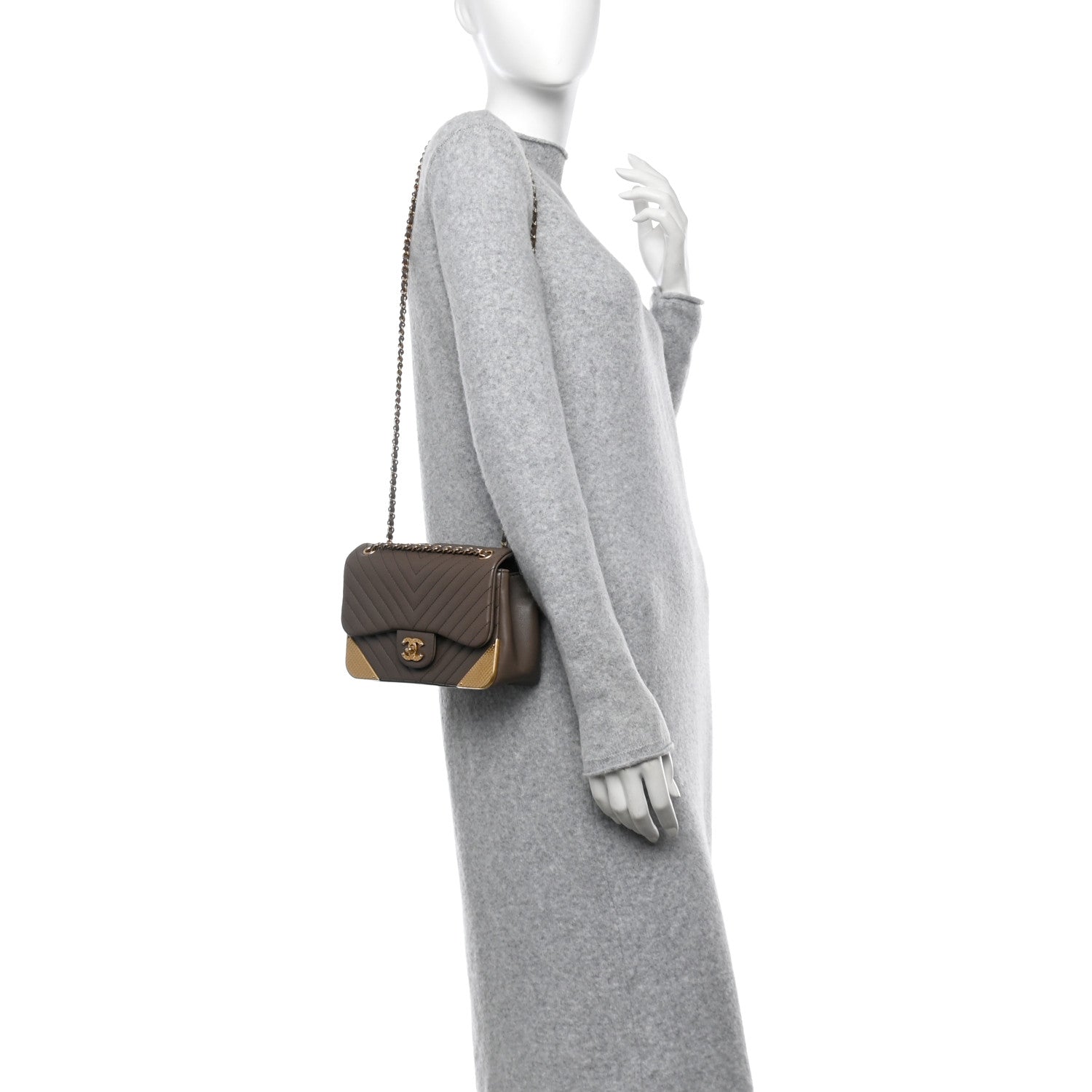Chanel Calfskin Chevron Quilted Mini Rock The Corner Flap Brown 2 of 11