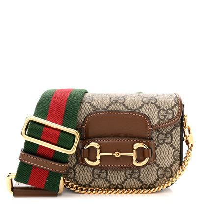 Gucci GG Supreme Monogram Azalea Calfskin Web Horsebit 1955 Wallet On Strap Beige Ebony Brown Sugar 1 of 13