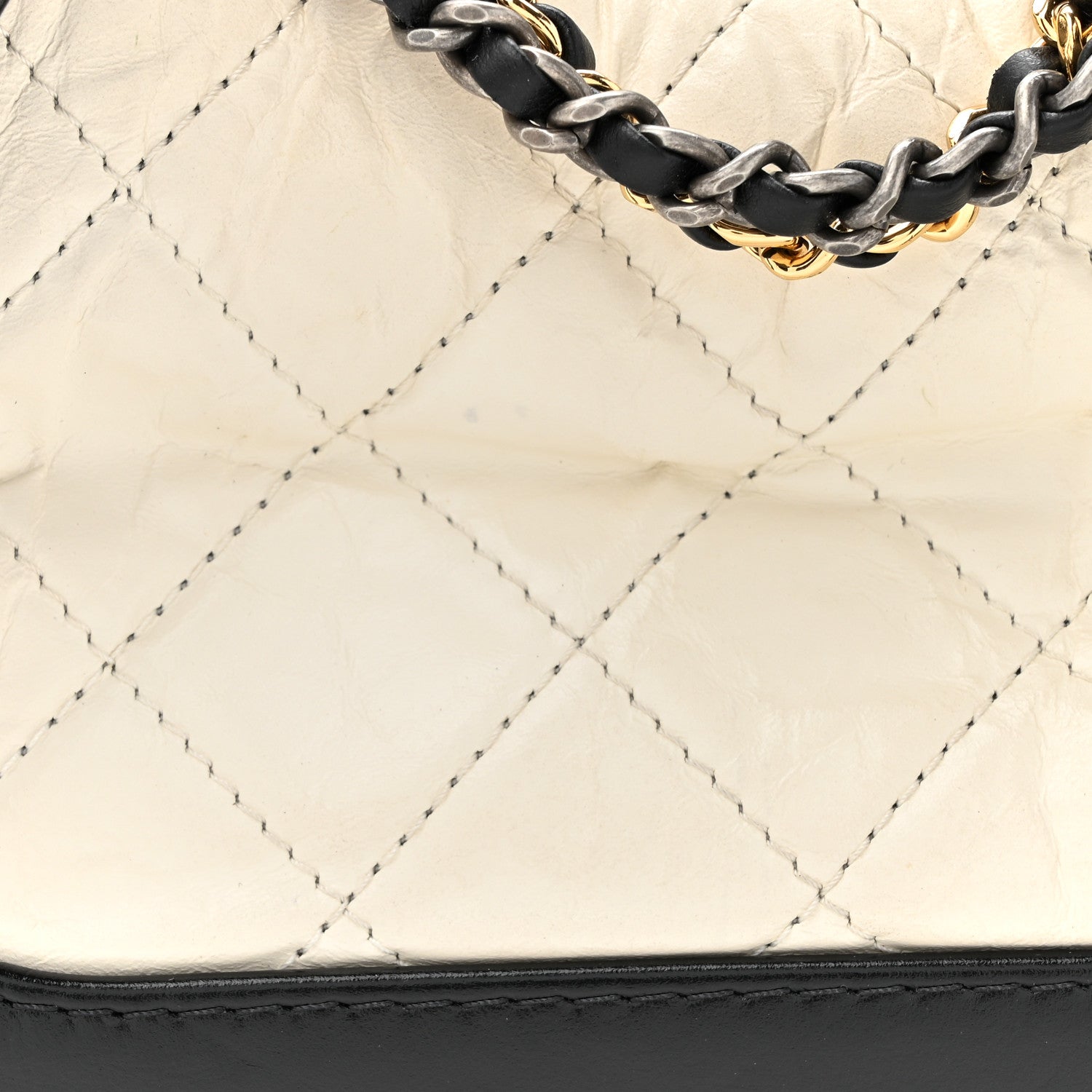Chanel Aged Calfskin Quilted Small Gabrielle Hobo Black White 8 of 11
