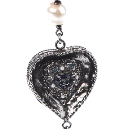 Chanel Pearl Resin Beaded CC Heart Long Necklace Ruthenium Multicolor 7 of 8