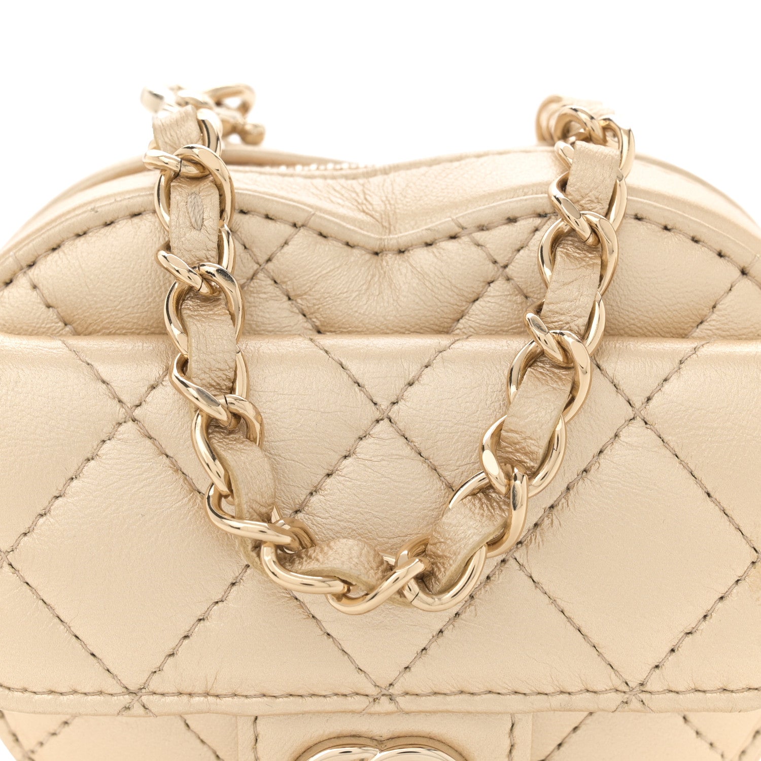 Chanel Metallic Lambskin Quilted CC In Love Heart Waist Belt Bag With Chain Gold 8 of 10