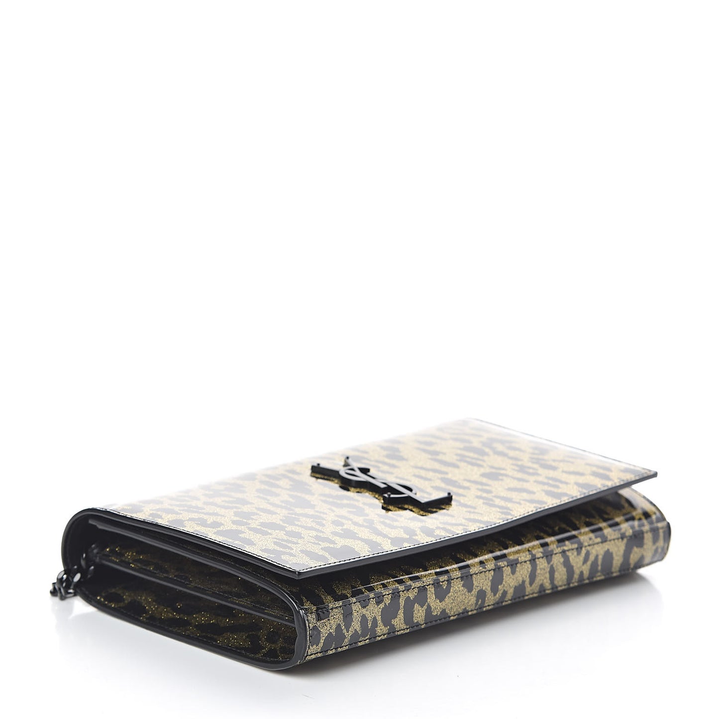 Patent Leopard Print Monogram Chain Wallet Black Gold