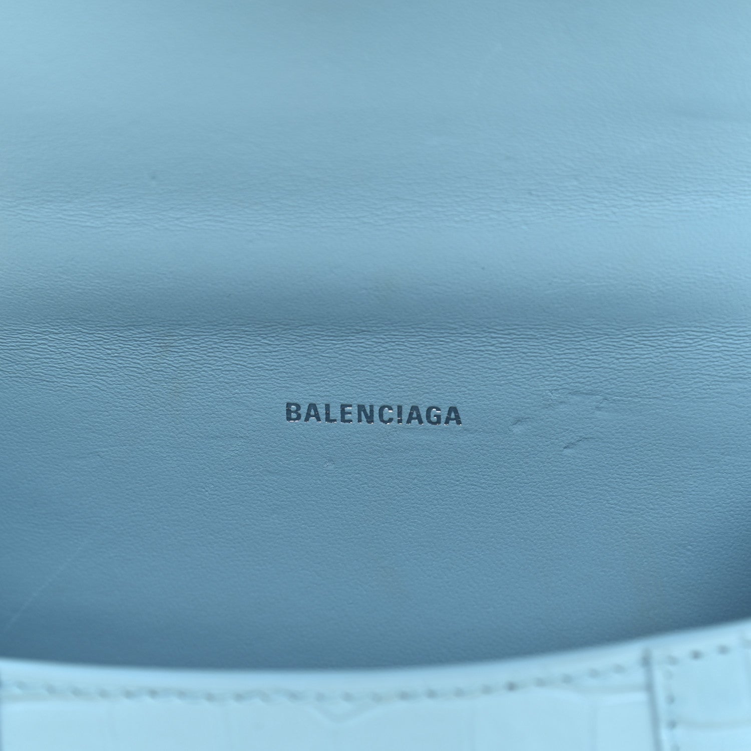 Balenciaga Shiny Calfskin Crocodile Embossed Hourglass Top Handle Bag XS Azur 6 of 11