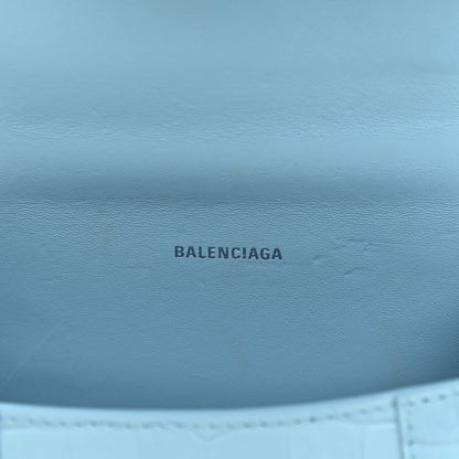 Balenciaga Shiny Calfskin Crocodile Embossed Hourglass Top Handle Bag XS Azur 6 of 11