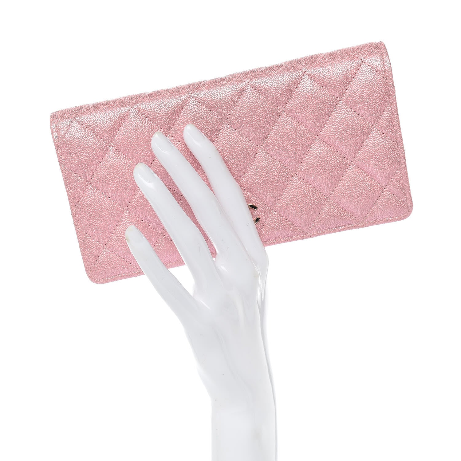 Chanel Iridescent Caviar Quilted Yen Wallet Rose Pink 2 of 9