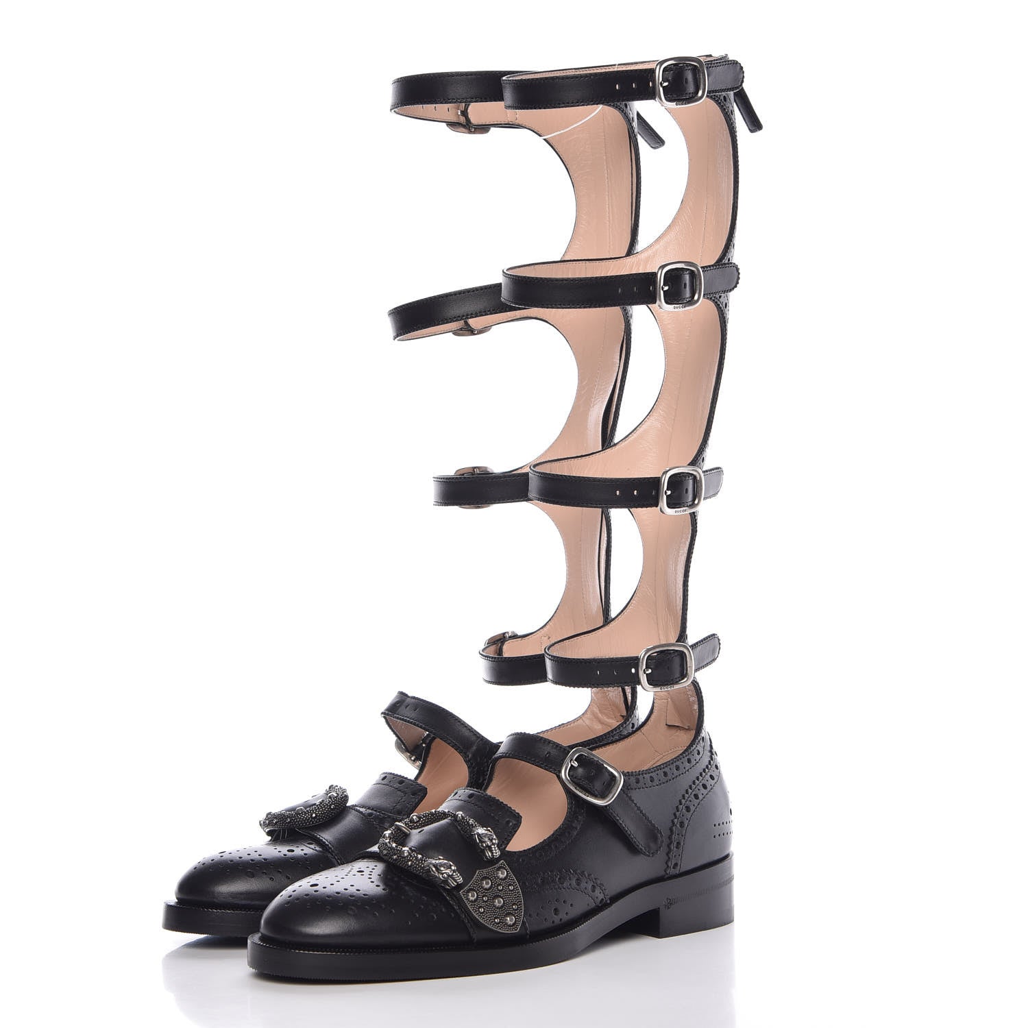 Gucci Calfskin Queercore Brogue Knee High Boots 37 Black 3 of 9