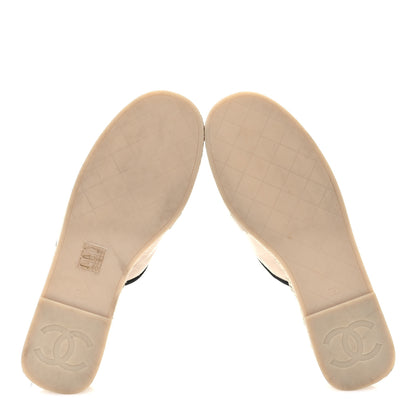 Chanel Crumpled Goatskin CC Espadrille Mules 40 Beige Black 5 of 8