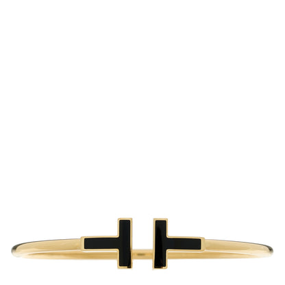 Tiffany 18K Yellow Gold Black Onyx T Wire Bracelet 1 of 3