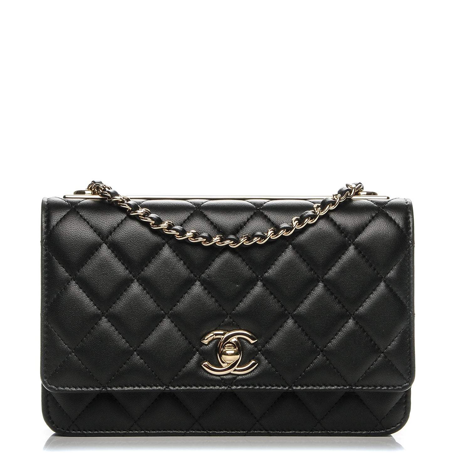 Lambskin Quilted Trendy CC Wallet On Chain WOC Black