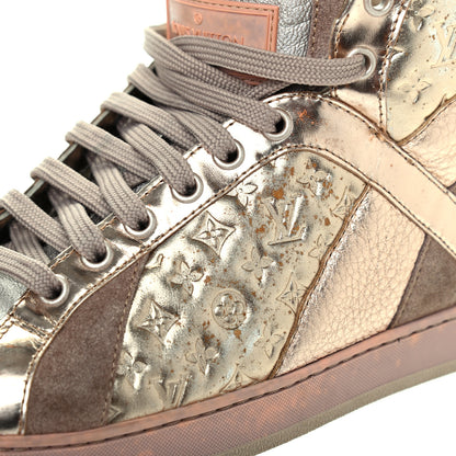 Louis Vuitton Calfskin Embossed Monogram High Top Sneakers 36 Gold 9 of 18