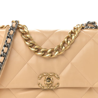 Chanel Shiny Goatskin Quilted Large Chanel 19 Flap Beige 8 of 10