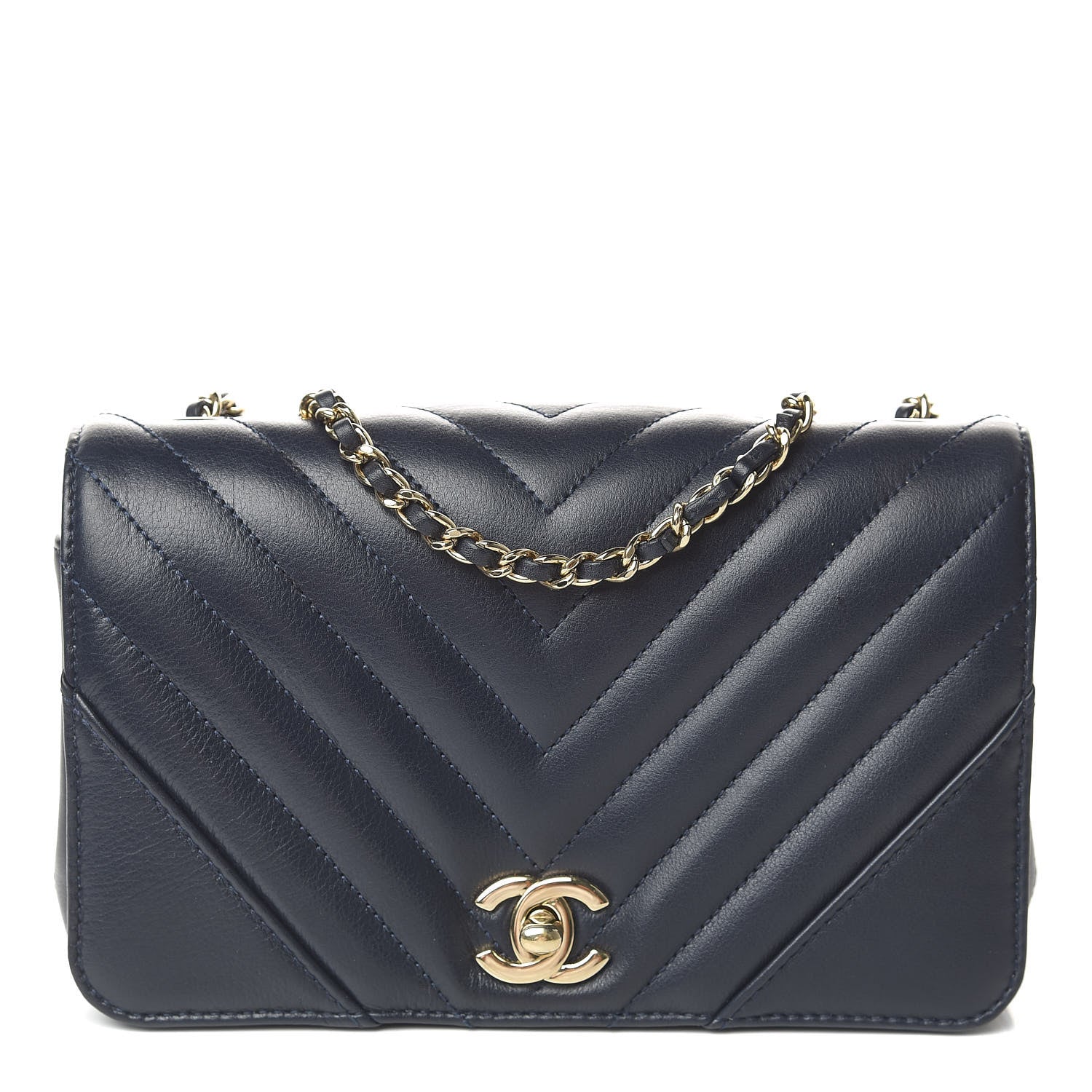 Chanel Calfskin Chevron Quilted Mini Statement Flap Navy Blue 1 of 10