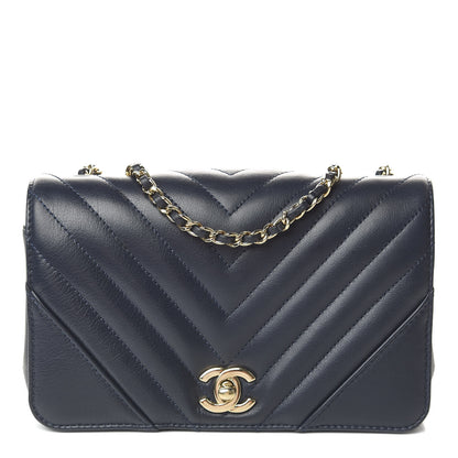 Chanel Calfskin Chevron Quilted Mini Statement Flap Navy Blue 1 of 10