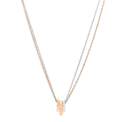 Cartier 18K White Pink Gold Diamond Three Ring LOVE Pendant Necklace 1 of 5
