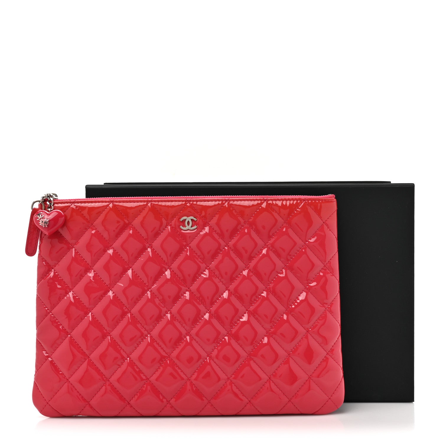Chanel Patent Calfskin Quilted Valentine Hearts Medium O Cosmetic Case Dark Pink 8 of 8
